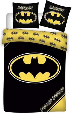 5: Batman sengetøj - 140x200 cm - Batman logo og små emblemer - 2 i 1 sengesæt - 100% bomuld